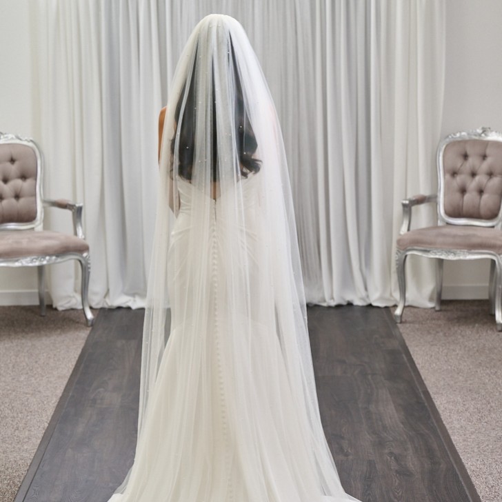 Camden Single Tier Italian Tulle Dainty Scattered Pearl Veil