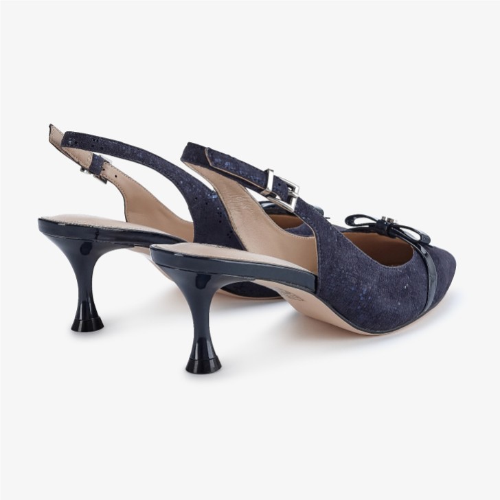 Capollini Allegra Navy Nubuck Leather Slingback Heels with Bow Detail