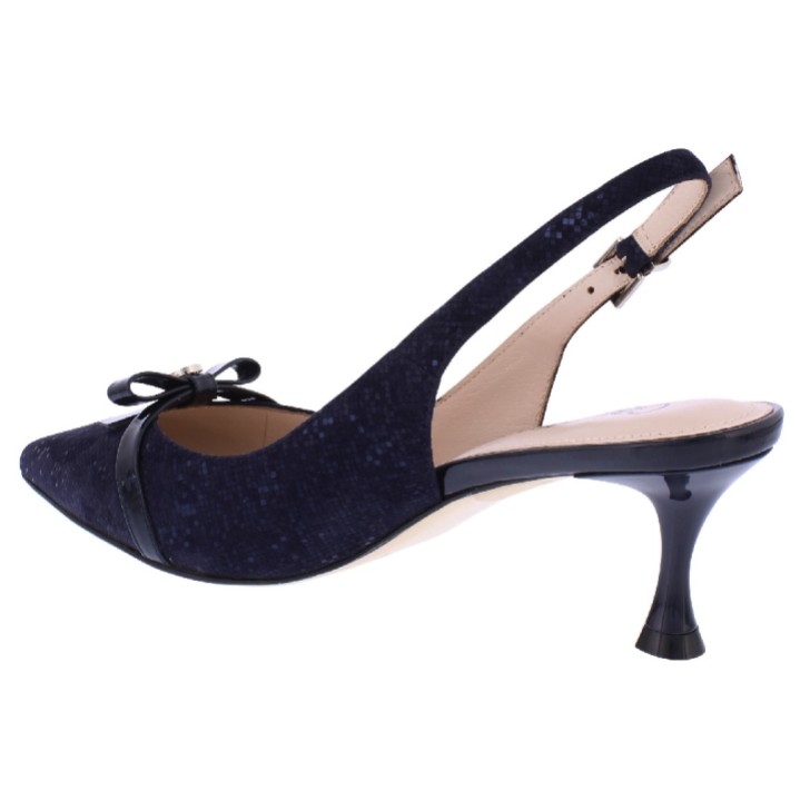 Capollini Allegra Navy Nubuck Leather Slingback Heels with Bow Detail