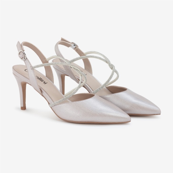 Capollini Charlotte Pearlised Blush Leather Diamante Cross Strap Slingbacks