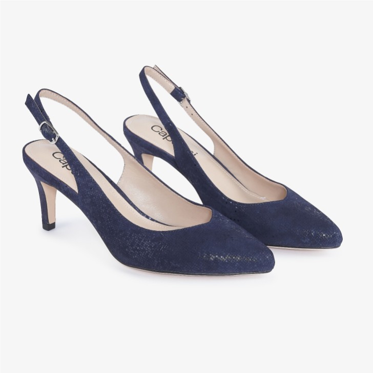 Capollini Catherine Navy Nubuck Leather Mid Heel Slingbacks