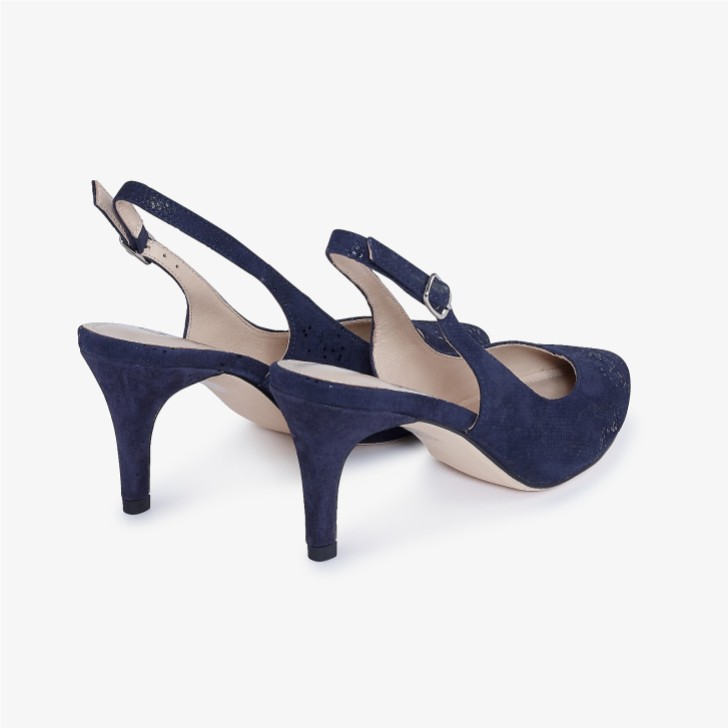 Capollini Catherine Navy Nubuck Leather Mid Heel Slingbacks (escarpins à talon moyen en cuir nubuck)