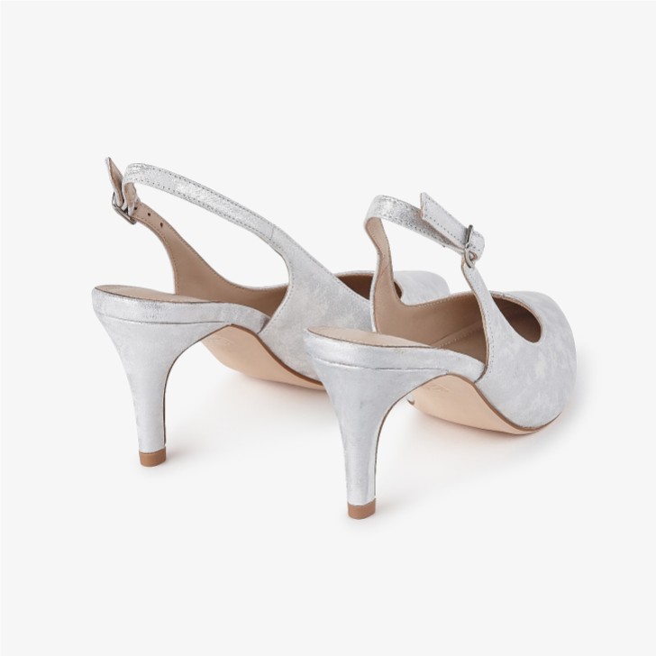 Capollini Catherine Silver Nubuck Leather Mid Heel Slingbacks