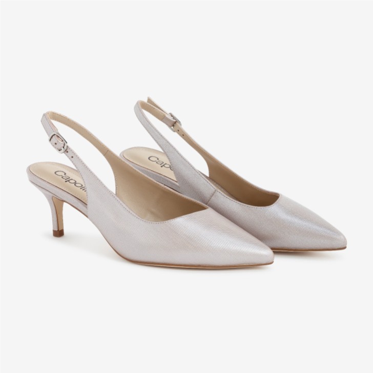 Capollini Clarice Pearlised Blush Leather Low Heel Slingbacks