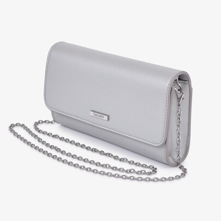 Capollini Taubengraue Clutch-Tasche aus perlglänzendem Leder