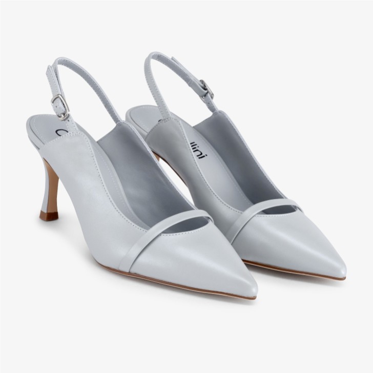 Capollini Emory Cloud Gray Leather Mid Heel Slingbacks