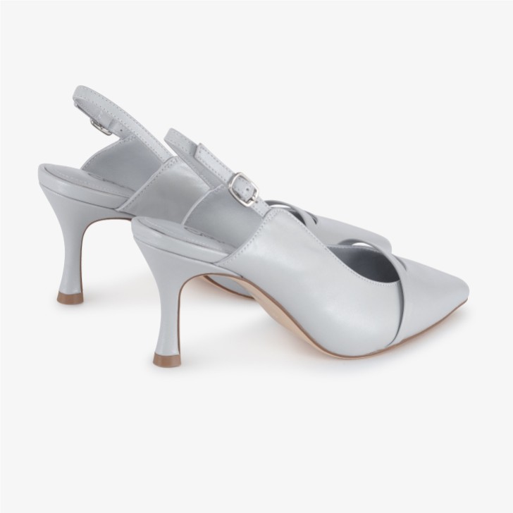 Capollini Emory Cloud Grey Leather Mid Heel Slingbacks