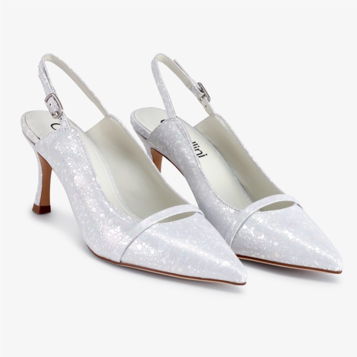 Capollini Emory Pearlescent Leather Mid Heel Slingbacks (escarpins à talons moyens en cuir nacré)