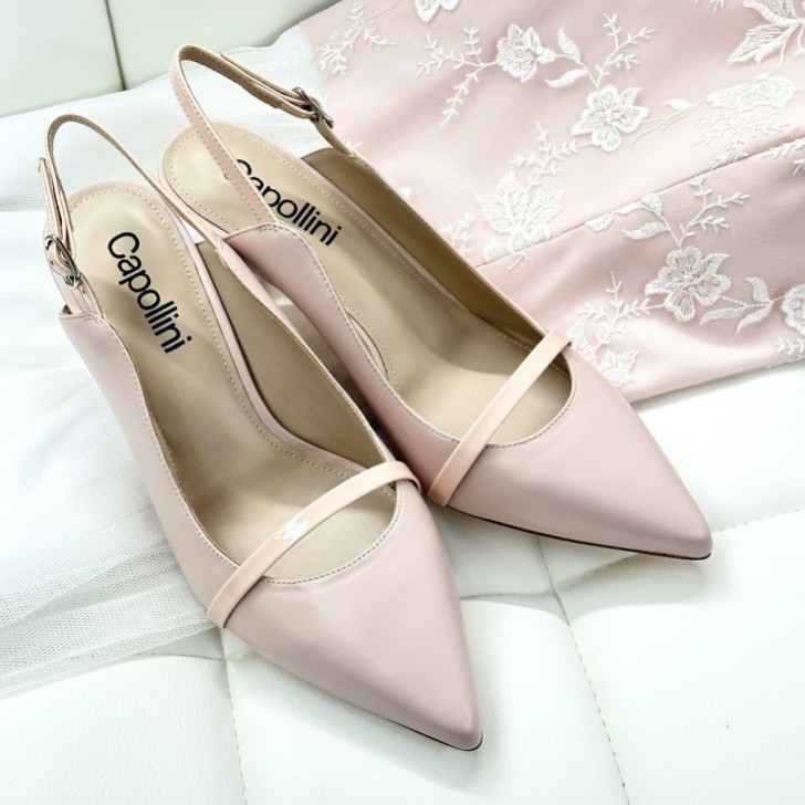 Capollini Emory Pink Leather Mid Heel Slingbacks with Patent Strap