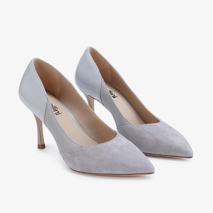 Capollini Faith Grey Leather Panelled Pointed Court Shoes