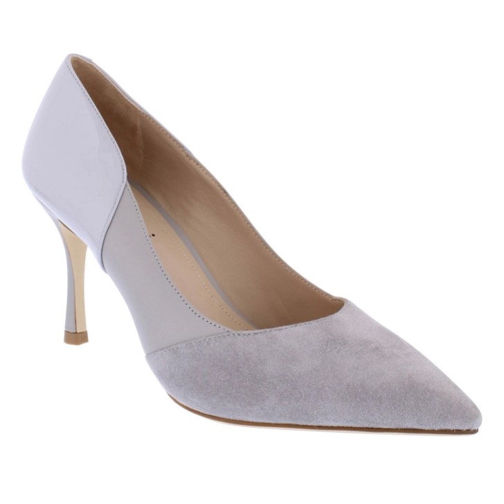 Capollini Faith Grey Leather Panelled Pointed Court Shoes