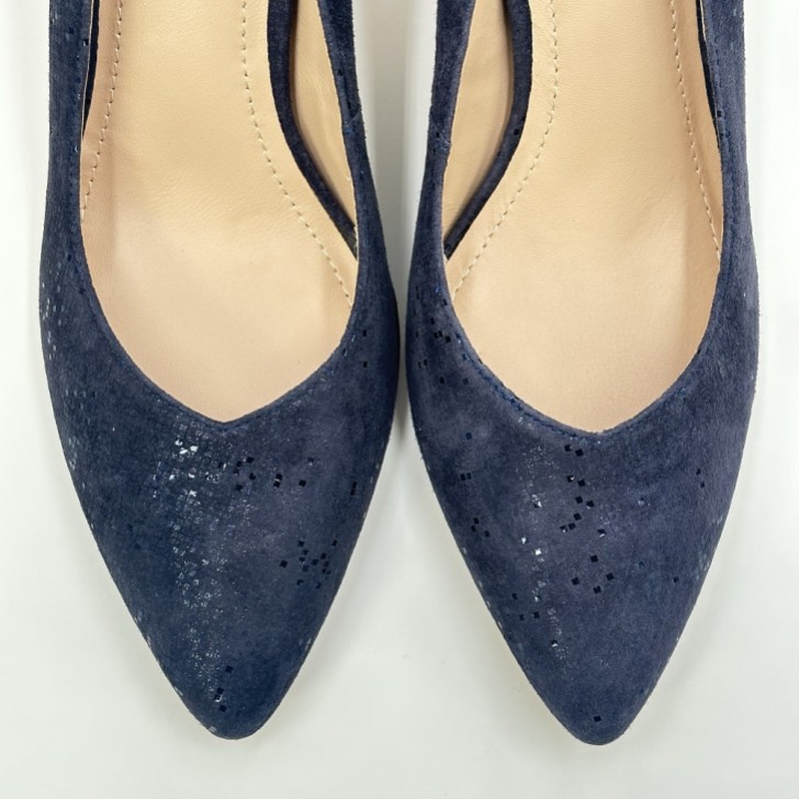 Capollini Izzy Navy Nubuck Leather Mid Heel Court Shoes