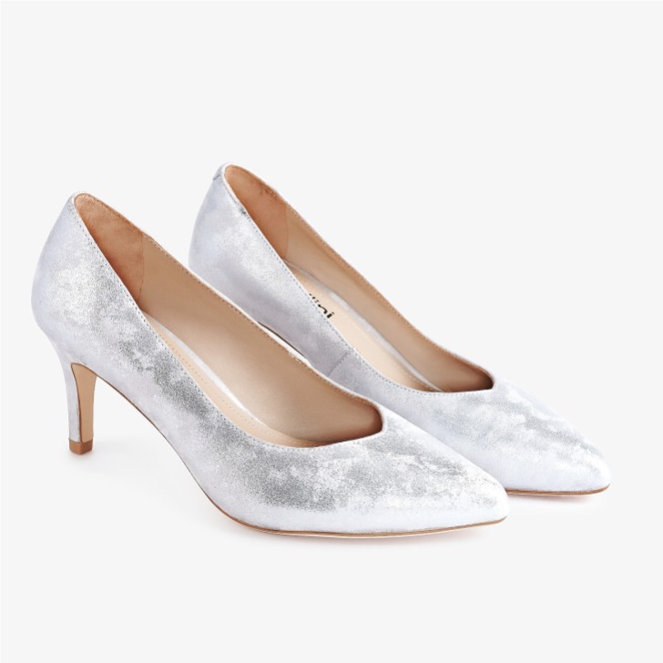 Capollini Izzy Silver Nubuck Leather Mid Heel Court Shoes