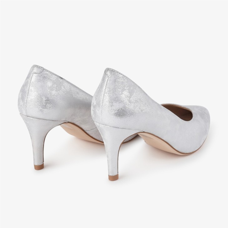 Capollini Izzy Silver Nubuck Leather Mid Heel Court Shoes