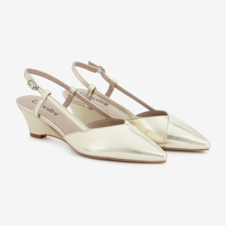 Capollini Lumi Gold Leather Low Wedge Slingbacks
