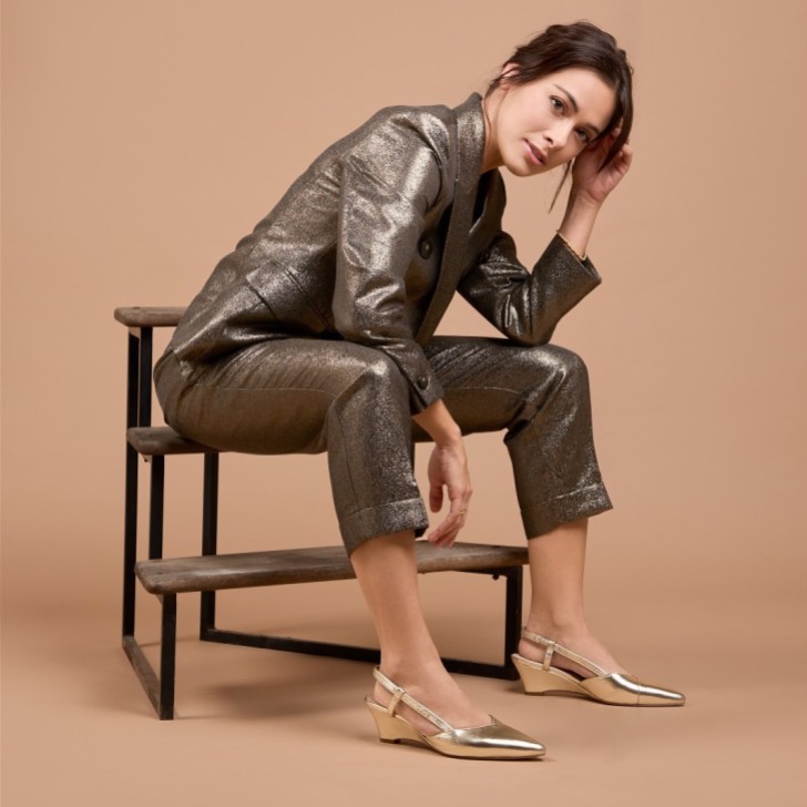 Capollini Lumi Gold Leather Low Wedge Slingbacks