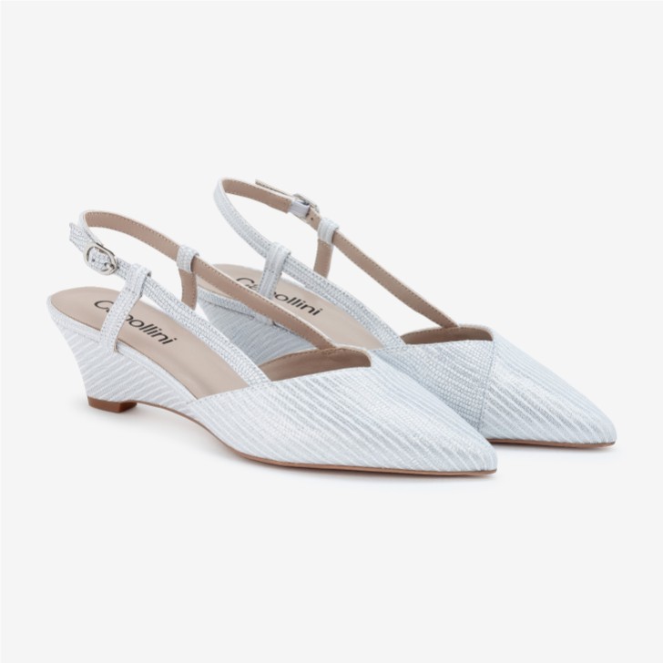 Capollini Lumi Silver Striped Leather Low Wedge Slingbacks