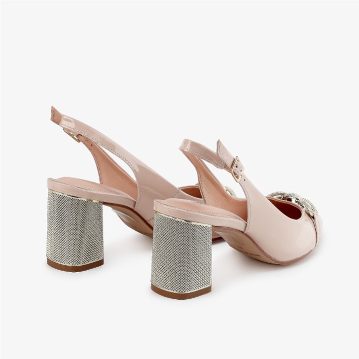 Capollini Mazy Nude Pink Patent Leather Block Heel Slingbacks