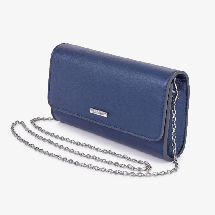 Capollini Marineblaue Clutch-Tasche aus perlmuttfarbenem Leder