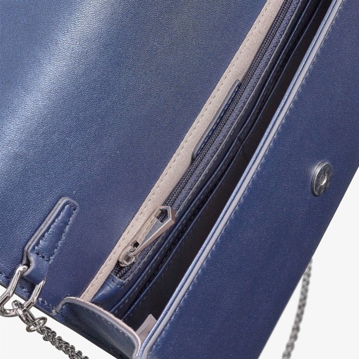 Capollini Marineblaue Clutch-Tasche aus perlmuttfarbenem Leder