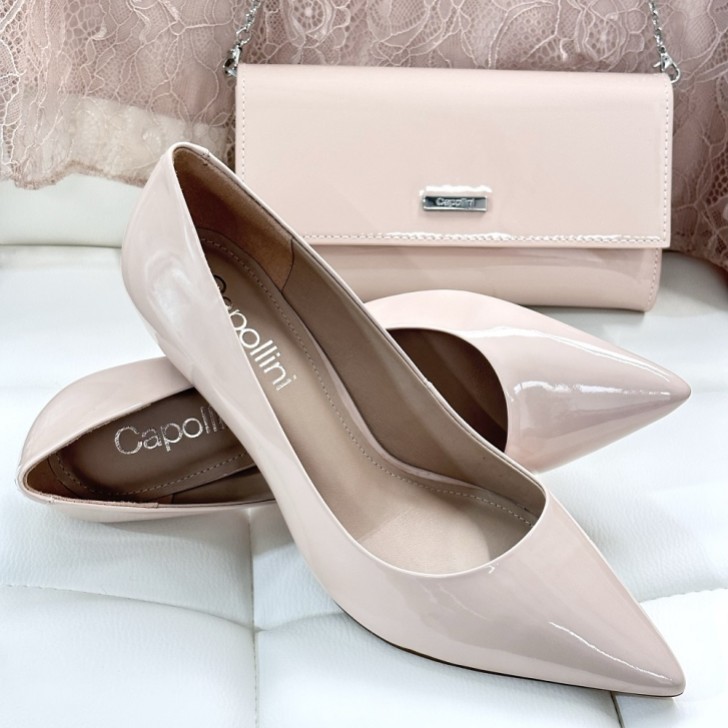 Capollini Nude Pink Patent Leather Clutch Bag