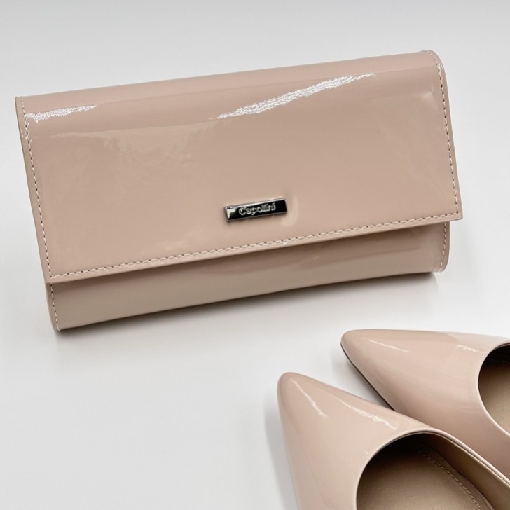Capollini Nude Pink Patent Leather Clutch Bag