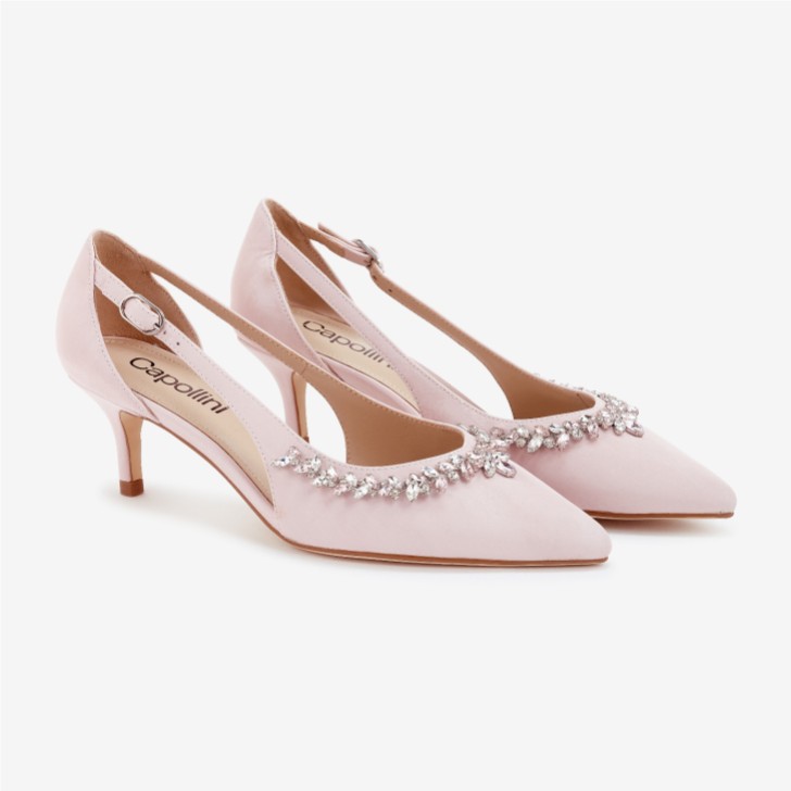 Capollini Nysa Blush Pink Suede Mid Heel Embellished Court Shoes