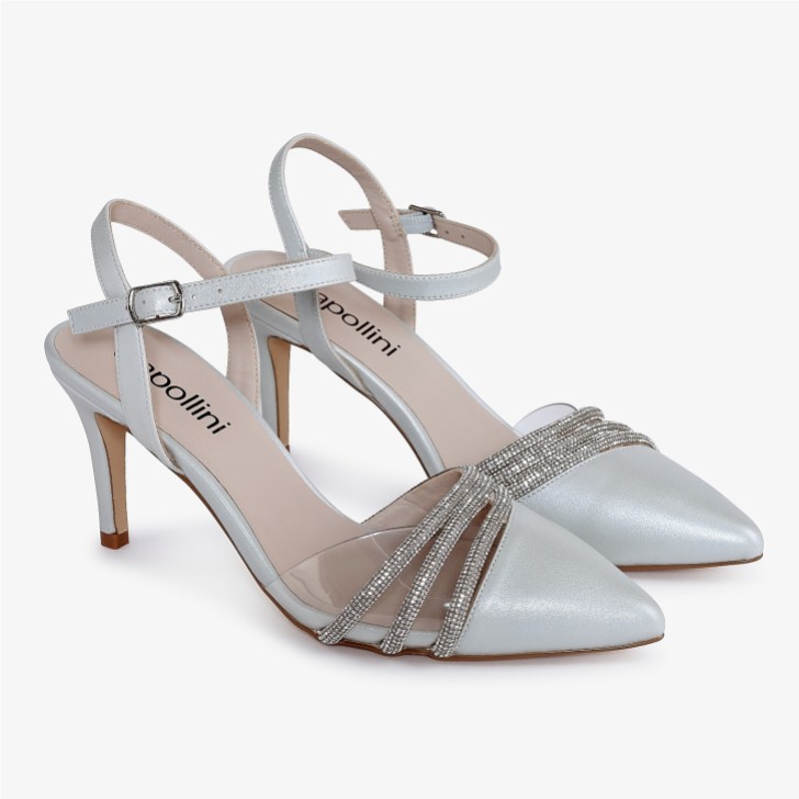 Capollini Ophelia Dove Grey Pearlised Leather Ankle Strap Slingbacks