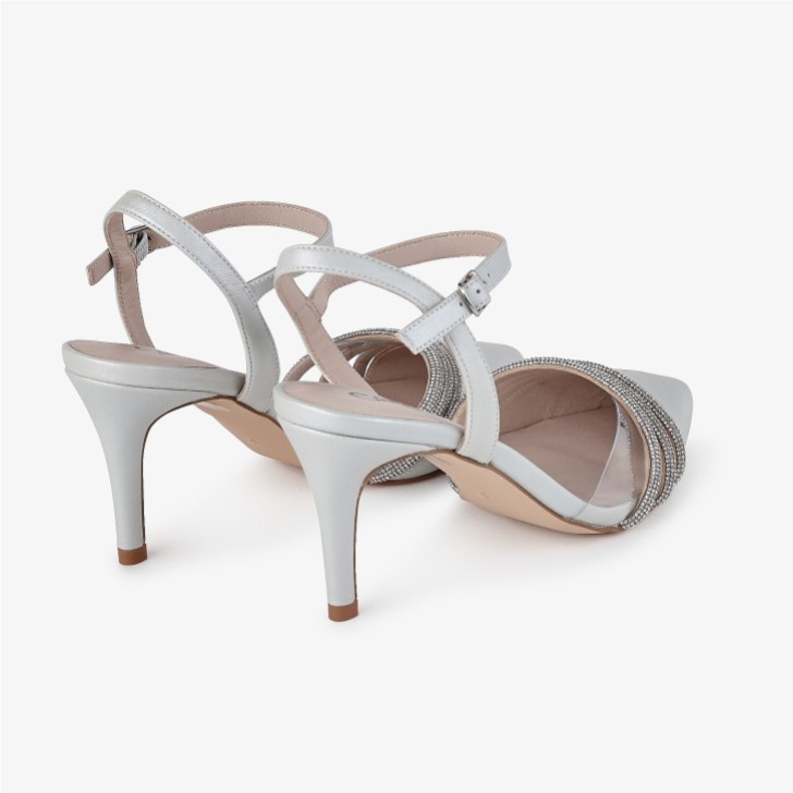 Capollini Ophelia Dove Grau Perlenbesetztes Leder Knöchelriemen Slingbacks