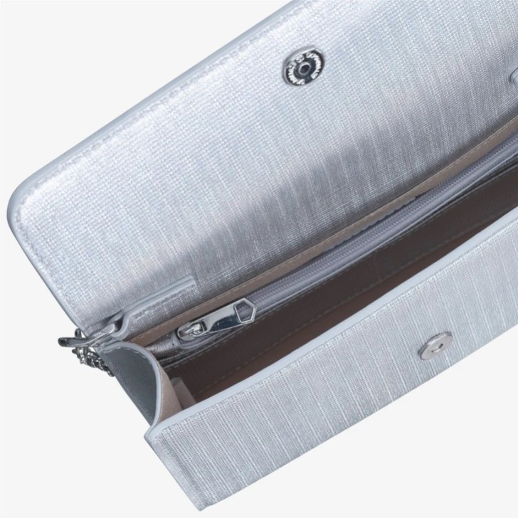 Capollini Pearlised Silver Leather Clutch Bag
