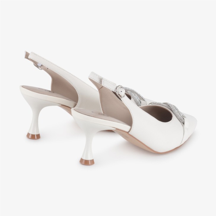 Capollini Sabrina Porzellan Leder Diamante Slingback Kitten Heels