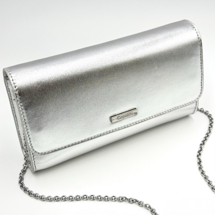 Capollini Silver Leather Clutch Bag