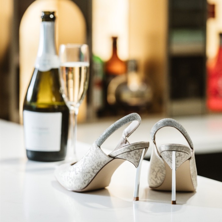 Capollini Sophia Champagne Nubuck Leather Diamante Slingback Stilettos