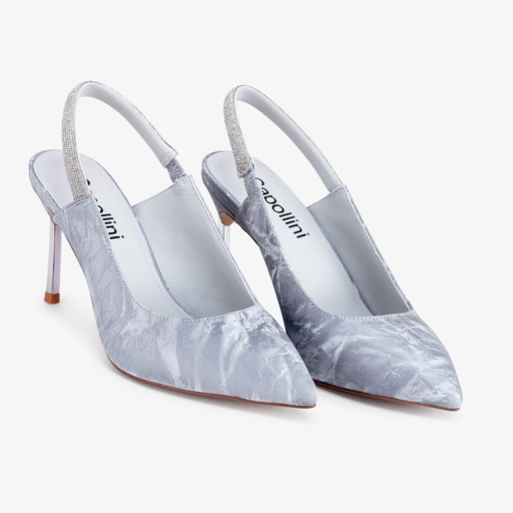 Capollini Sophia Moonlight Grey Nubuck Leather Diamante Slingback Stilettos