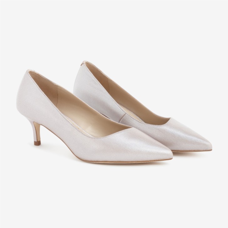 Capollini Ursula Pearlised Blush Leather Low Heel Court Shoes
