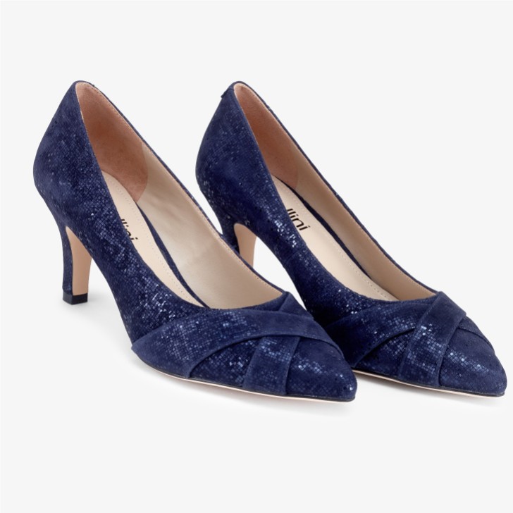 Capollini Wyona Navy Nubuck Leather Wide Fit Court Shoes