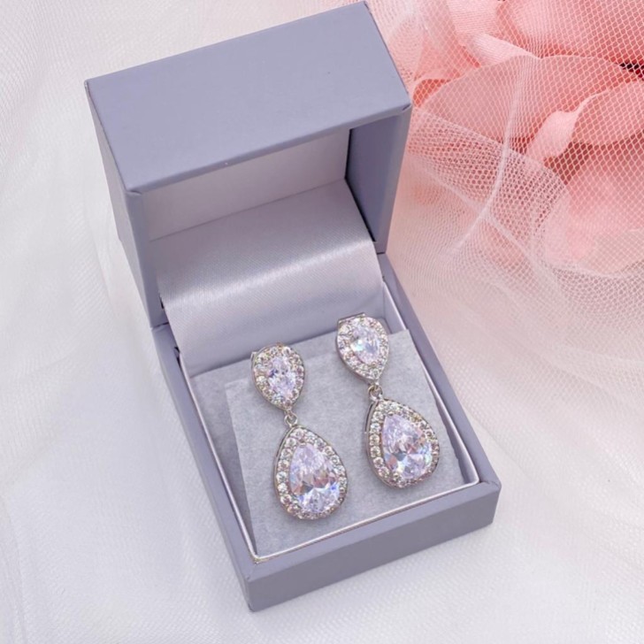 Celeste Clip On Silver Crystal Embellished Wedding Earrings