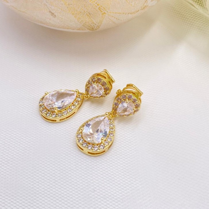Celeste Clip On Gold Crystal Embellished Wedding Earrings