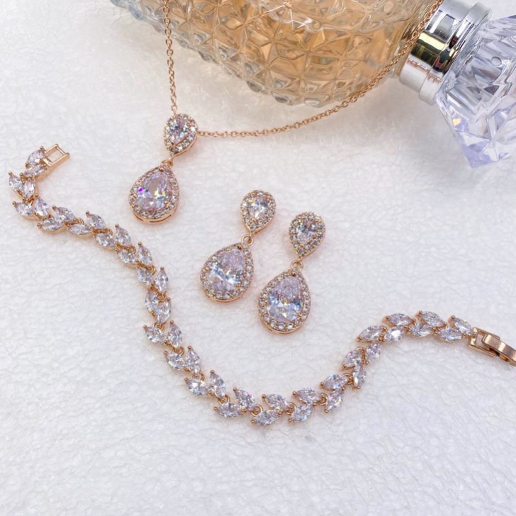 Celeste Rose Gold Crystal Embellished Wedding Jewelry Set