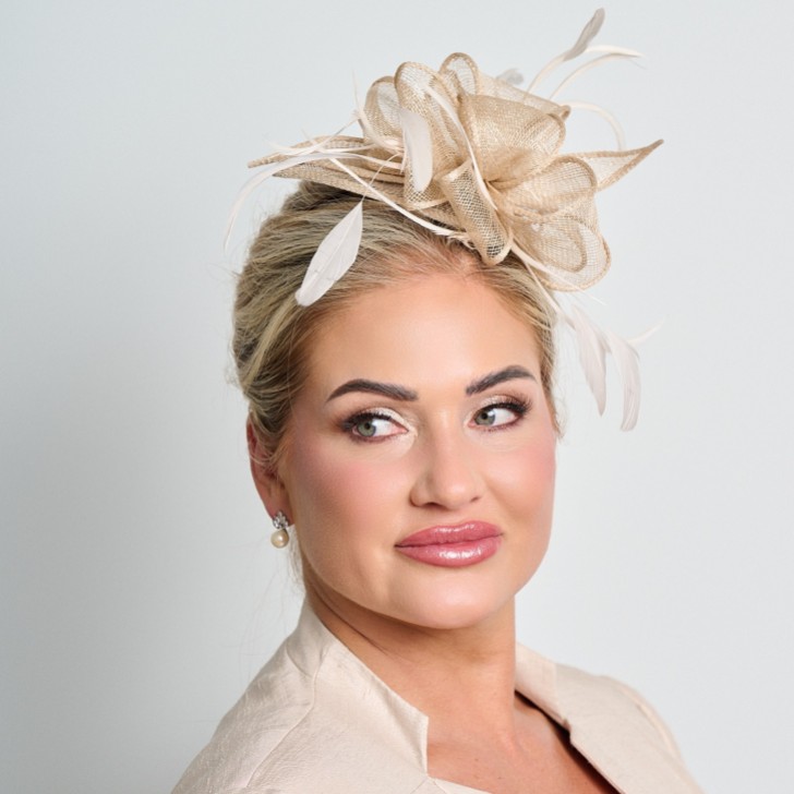 Champagne Sinamay and Feather Wedding Fascinator