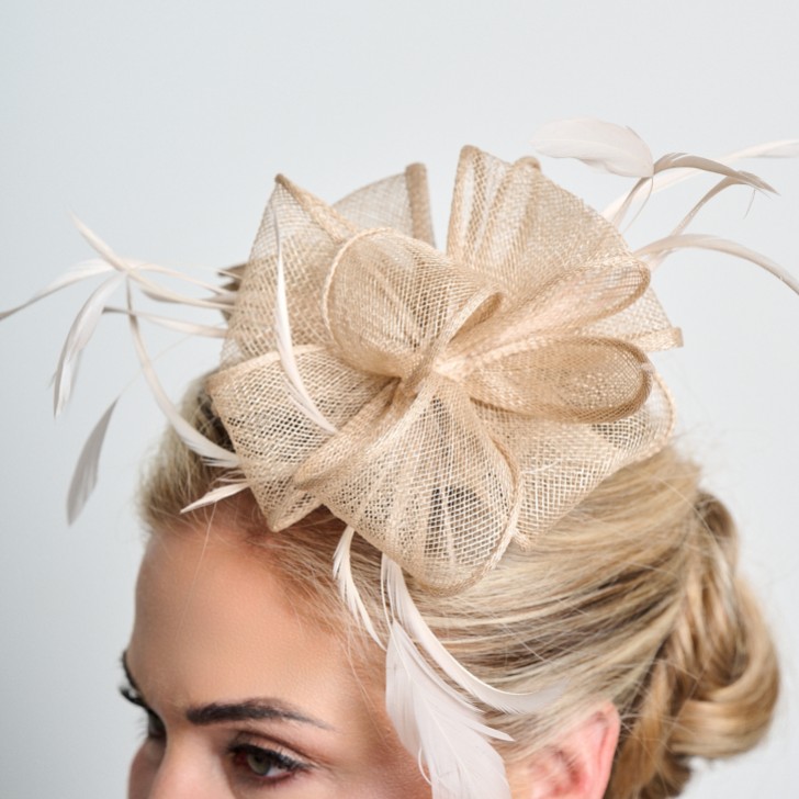 Champagne Sinamay and Feather Wedding Fascinator