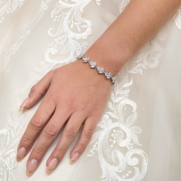 Chelsea Leaf and Teardrop Crystal Wedding Bracelet