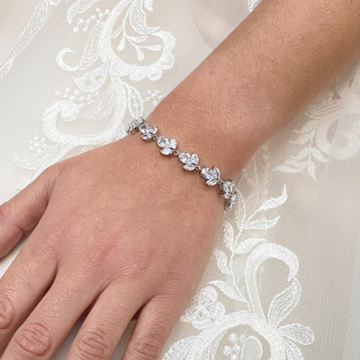 Chelsea Leaf and Teardrop Crystal Wedding Bracelet