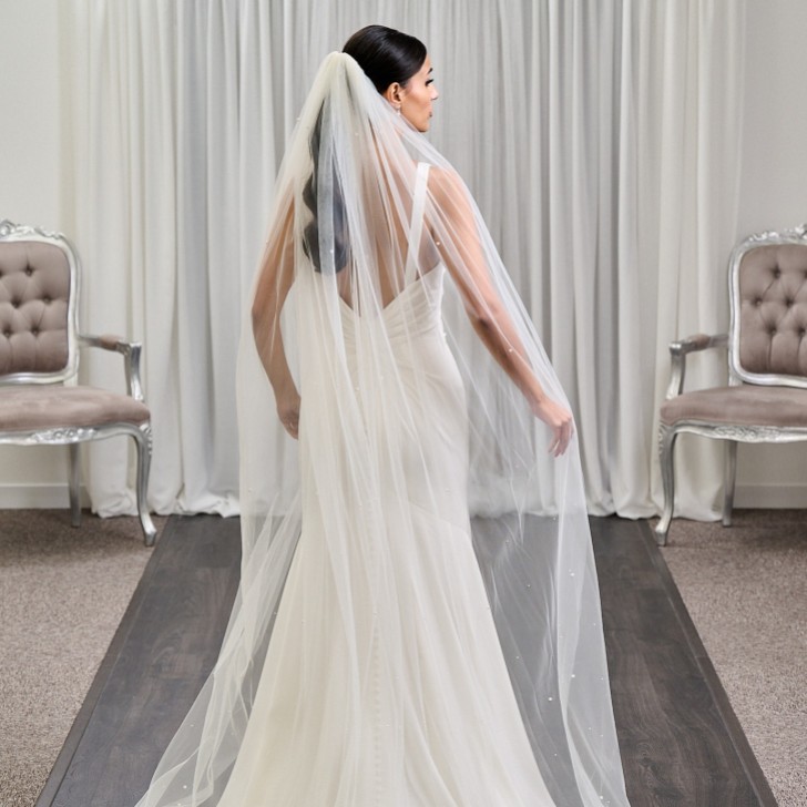 Chelsea Single Tier Italian Tulle Scattered Pearl Veil