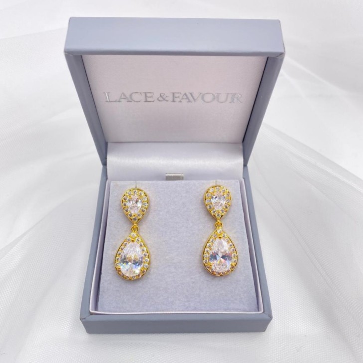 Celeste Crystal Embellished Wedding Earrings (Gold)