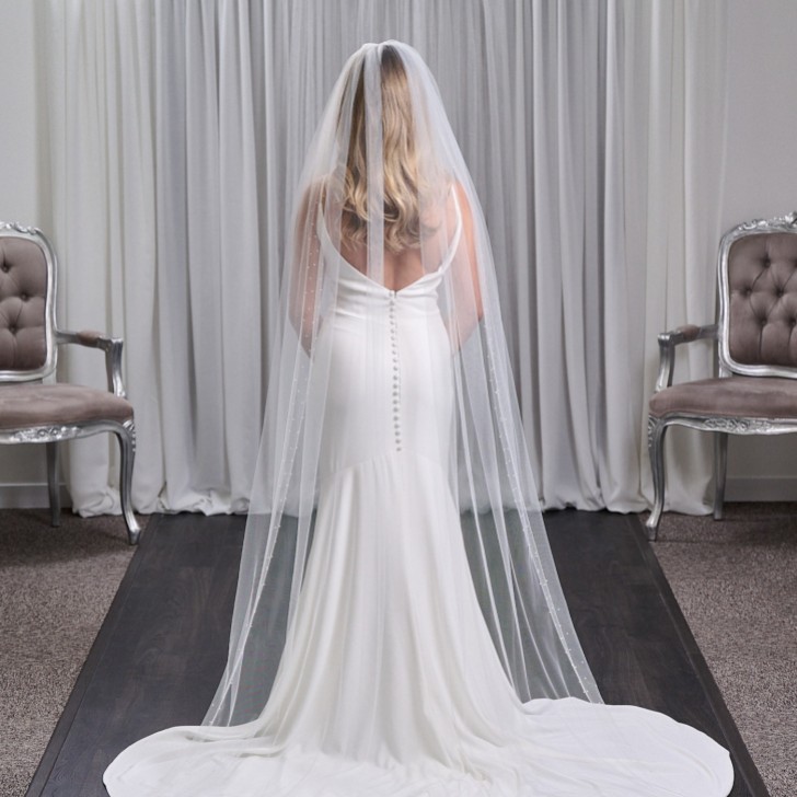 Chicago Ivory Single Tier Long Heavily Embellished Pearl Veil