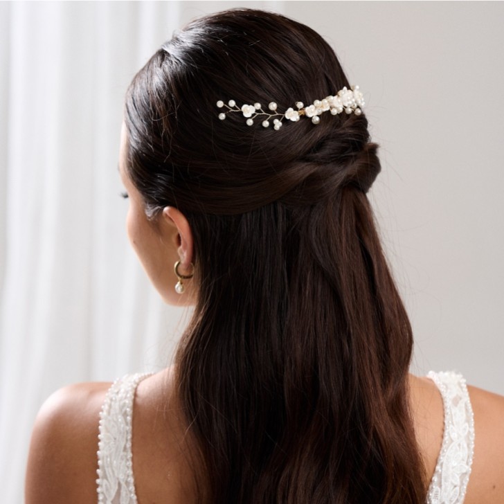 Confetti Flowers and Pearl Hair Vine on Comb (Gold)