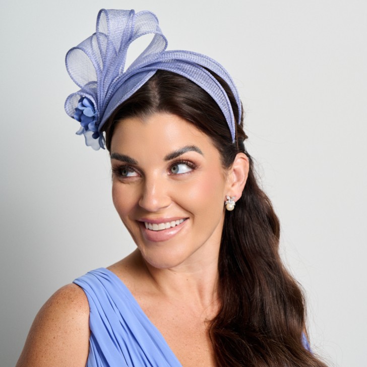 Cornflower Blue Simple Side Pleat Sinamay Wedding Fascinator