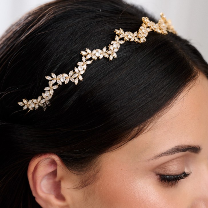 Cortez Gold Dainty Cubic Zirconia Wedding Headband
