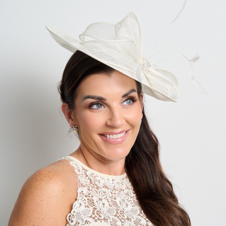 Cream Diamante Bow Large Sinamay Disk Wedding Fascinator